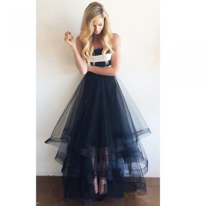 Navy Prom Dress, Long Prom Dress, Tulle Prom..