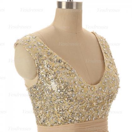 Long Prom Dress, Champagne Prom Dress, Sequin Prom..