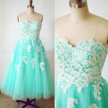Mint Prom Dress, Tea Length Prom Dress, Junior..