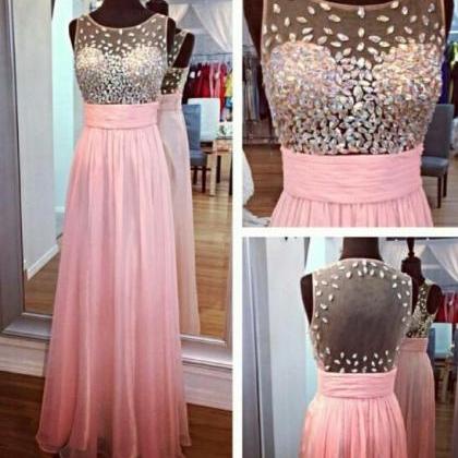 Long Prom Dress, Pink Prom Dress, Chiffon Prom..