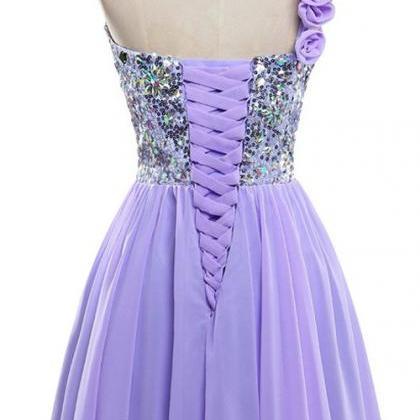 Short Purple Bridesmaid Dress, One Shoulder..
