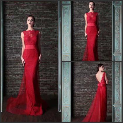 Long Prom Dress, Red Prom Dress, Lace Prom Dress,..