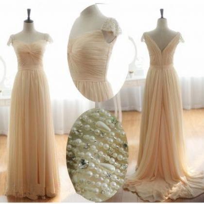 Long Bridesmaid Dress, Champagne Bridesmaid Dress,..