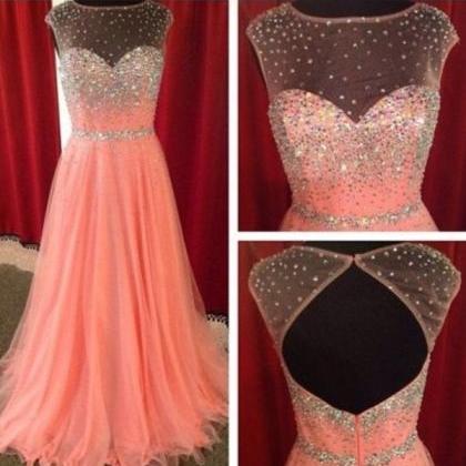 Long Prom Dress, Peach Prom Dress, Tulle Prom..