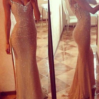Long Prom Dress, Sparkle Prom Dress, Champagne..