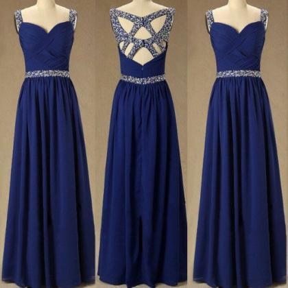 Long Prom Dress, Royal Blue Prom Dress, Chiffon..