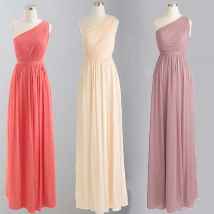 Ruched Chiffon One-shoulder Floor Length A-line..