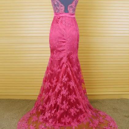 Long Prom Dress, Lace Prom Dress, Pink Prom Dress,..