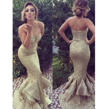 Long Prom Dress, Gold Sequin Prom Dress, Sparkle..