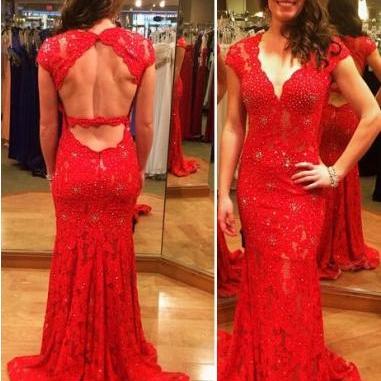 Long Prom Dress, Lace Prom Dress, Red Prom Dress,..