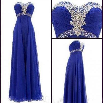 Long Prom Dress, Royal Blue Prom Dress, Chiffon..