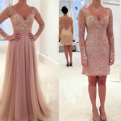 Long Prom Dress, Dusty Rose Prom Dress, Detachable..