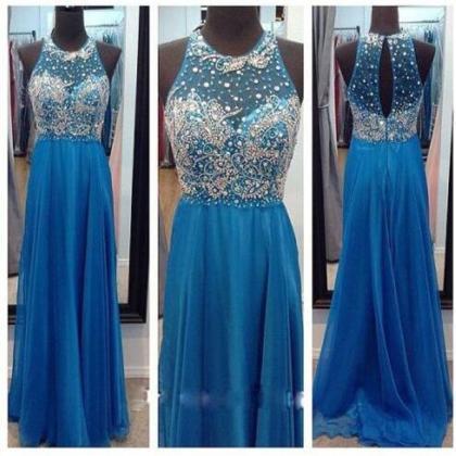 Long Prom Dress,blue Prom Dress, Sleeveless Prom..