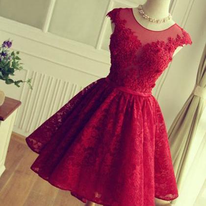 Short Prom Dress,red Homecoming Dress ,lace..