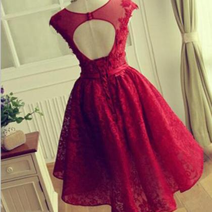 Short Prom Dress,red Homecoming Dress ,lace..