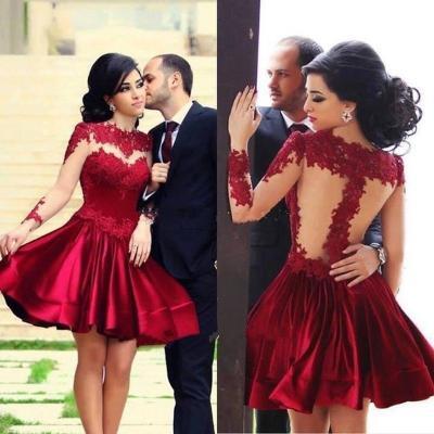 short Homecoming Dresses, red lace homecoming Dresses, short red prom dress, lace prom dress, cheap prom dress, party prom dress, 141556