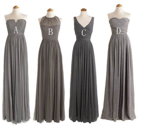 Long Bridesmaid Dress, Grey Bridesmaid Dress, Chiffon Bridesmaid Dress, Bridesmaid Dress, Mismatched Bridesmaid Dress, 1425