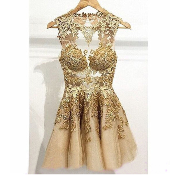 Homecoming Dress, Short Homecoming Dress, Party Dress For Girl, Short Prom Dress, Gold Prom Dress, Evening Dress, 1445