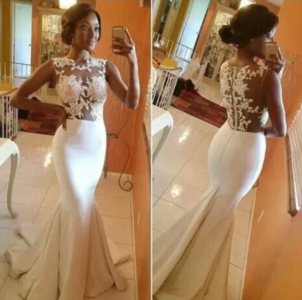 Long Prom Dress, White Prom Dress, Lace Prom Dress, Sexy Prom Dress, Prom Dress 2015, Mermaid Prom Dress, Long Evening Dress, 14103