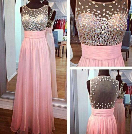 Long Prom Dress, Pink Prom Dress, Chiffon Prom Dress, Party Prom Dress, Prom Dress 2015, Long Evening Dress, Party Dress Gown, 14181