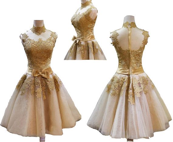 Short Homecoming Dresses, Lace Homecoming Dresses, Junior Homecoming Dress, Gold Homecoming Dress, Party Prom Dress, Short Prom Dress, 14197