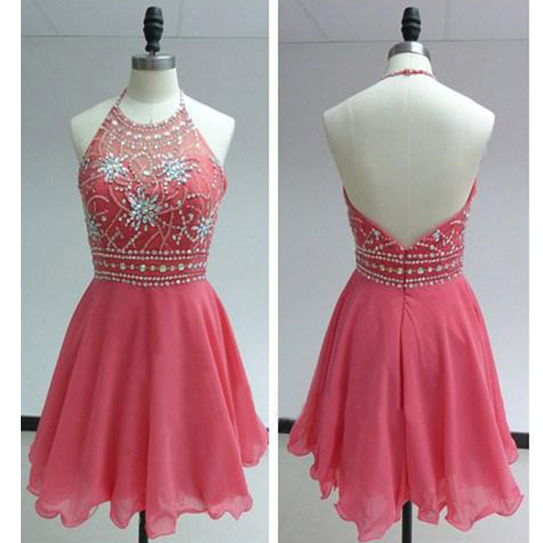 Homecoming Dress, Short Pink Homecoming Dress, Short Halter Prom Dress, Prom Dress, Party Prom Dress, Junior Prom Dress, 14203