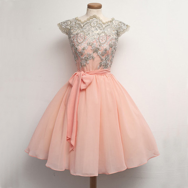 Short Homecoming Dress, Party Prom Dress, Short Pink Prom Dress, A-line Prom Dress, Cap Sleeve Prom Dress, Evening Dress, 14705