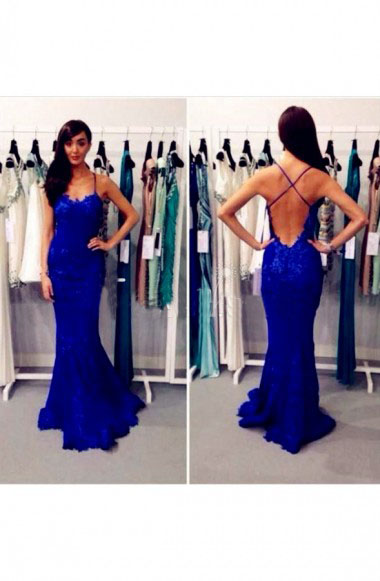 Long Prom Dress, Lace Prom Dress, Blue Prom Dress, Prom Dress, Backless Prom Dress, Long Evening Dress, 146589