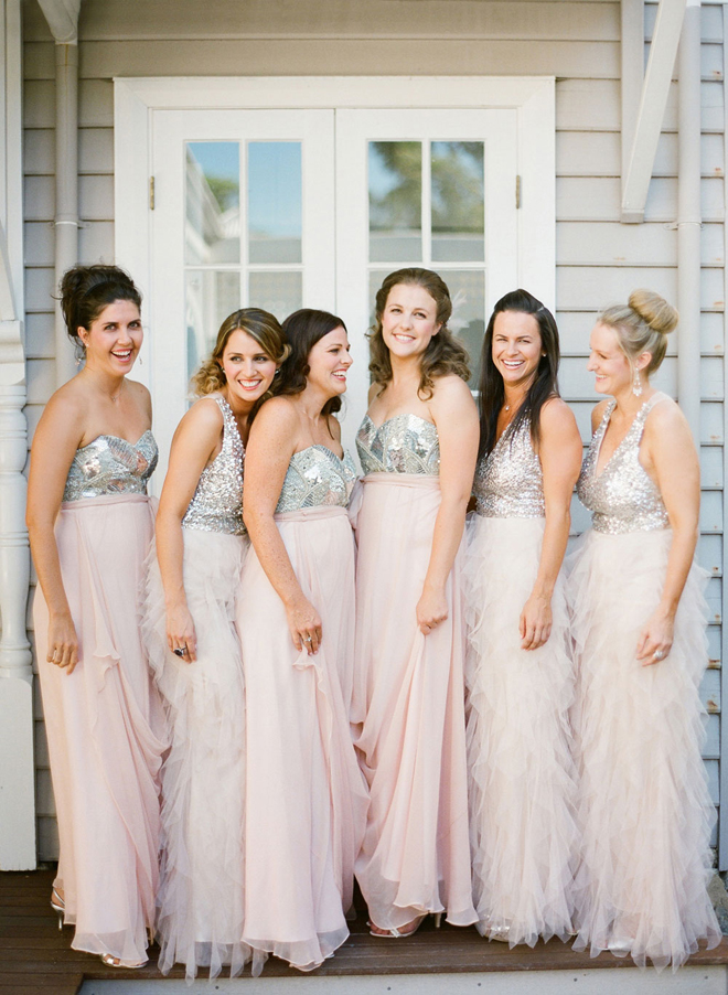 sparkly blush bridesmaid dresses