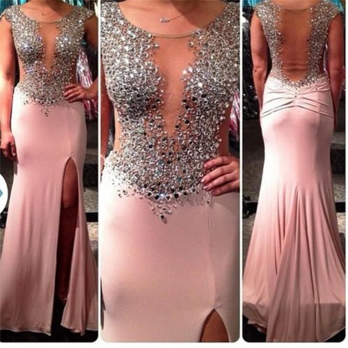 Long Prom Dress, Pink Prom Dress, Sparkle Prom Dress, Sexy Prom Dress, Sheath Prom Dress, High Slit Prom Dress, Prom Dress 2016, Evening Dress,
