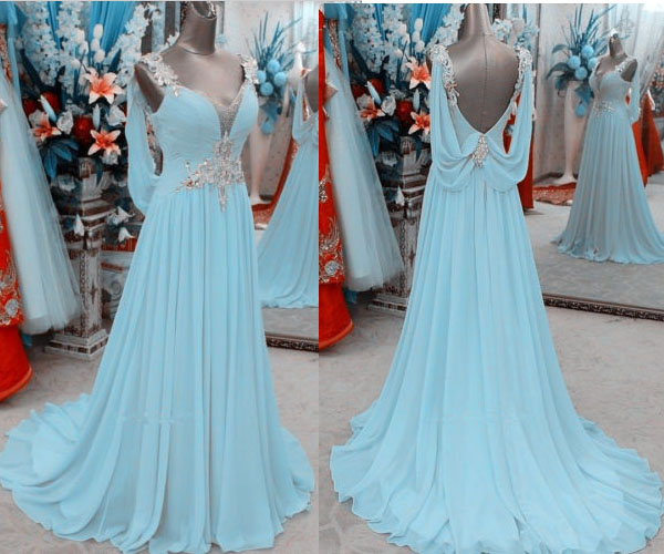 Long Prom Dress, Blue Prom Dress, Chiffon Prom Dress, Charming Prom Dress, Gorgeous Prom Dress, Evening Dress, Party Prom Dress, 141278