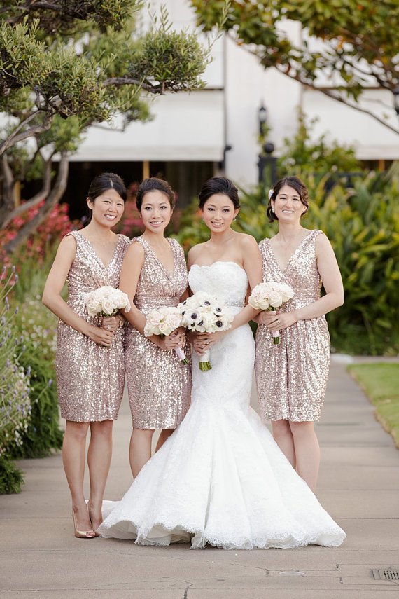 Short Bridesmaid Dress Sparkle Sequin Short Bridesmaid Dress Sparkle Sequin Dresses Wedding Party V Neck Custom 141290