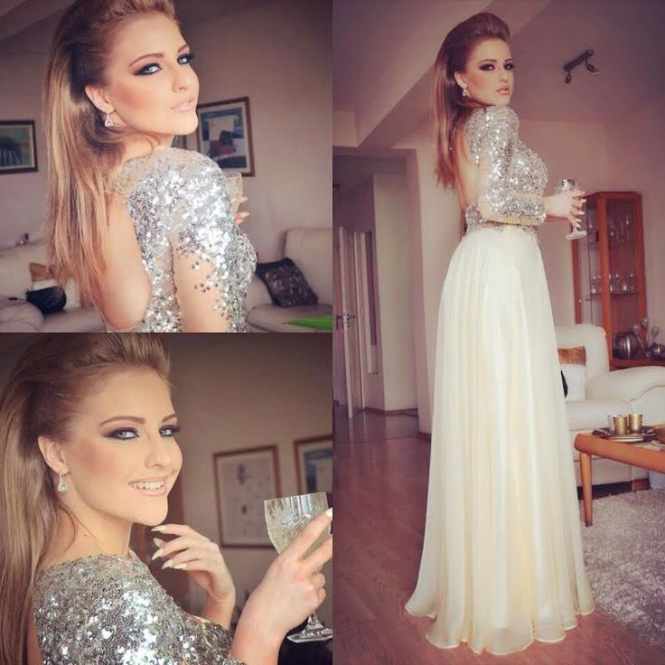 Long Sleeve Sparkle Prom Dress