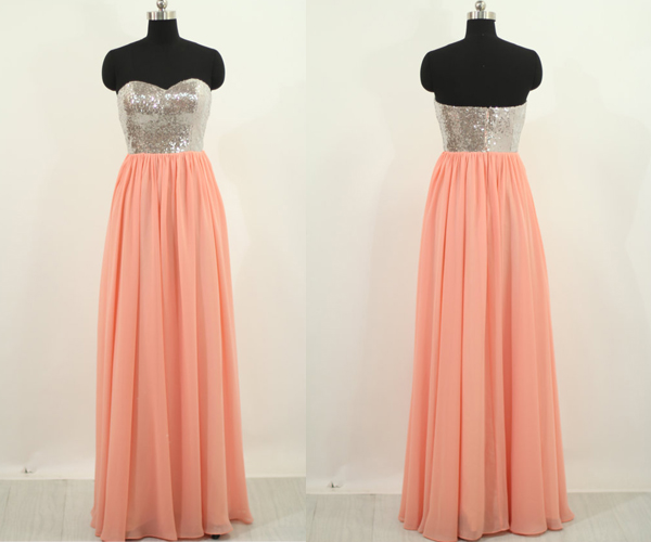 Long Prom Dress, Peach Prom Dress, Prom Dress, Sparkle Prom Dress, Long Bridesmaid Dress, Bridesmaid Prom Dress, 141550
