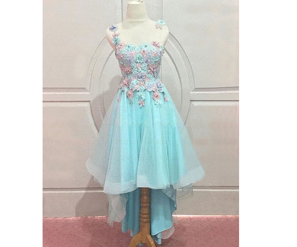 Lace Prom Dress, Blue Prom Dress, Junior Prom Dress, Homecoming Dress, Party Prom Dress For Girls, Prom Dress, Hi-lo Prom Dress, 141505