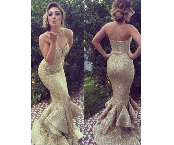 Long Prom Dress, Gold Sequin Prom Dress, Sparkle Prom Dress, Mermaid Prom Dress, Charming Prom Dress, Sweetheart Prom Dress, 141509
