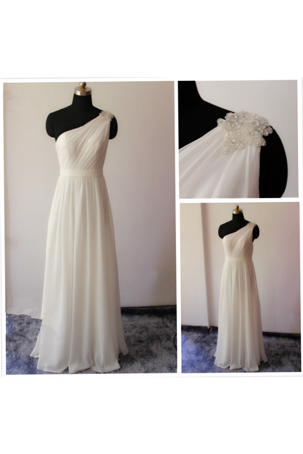 Long Bridesmaid Dress, White Bridesmaid Dress, Bridesmaid Dress, Chiffon Bridesmaid Dress, One Shoulder Bridesmaid Dress, 141569