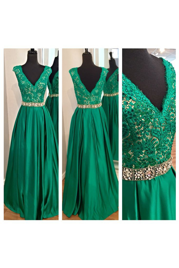 Long Prom Dress, Green Prom Dress, Party Prom Dress, V-neck Prom Dress, Prom Dress, Prom Dress 2016, Evening Dress Gown, 141571
