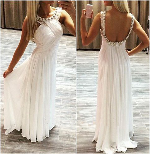 Long Prom Dress, White Prom Dress, Chiffon Prom Dress, Backless Prom Dress, Prom Dress, Party Prom Dress, Evening Dress, 141671