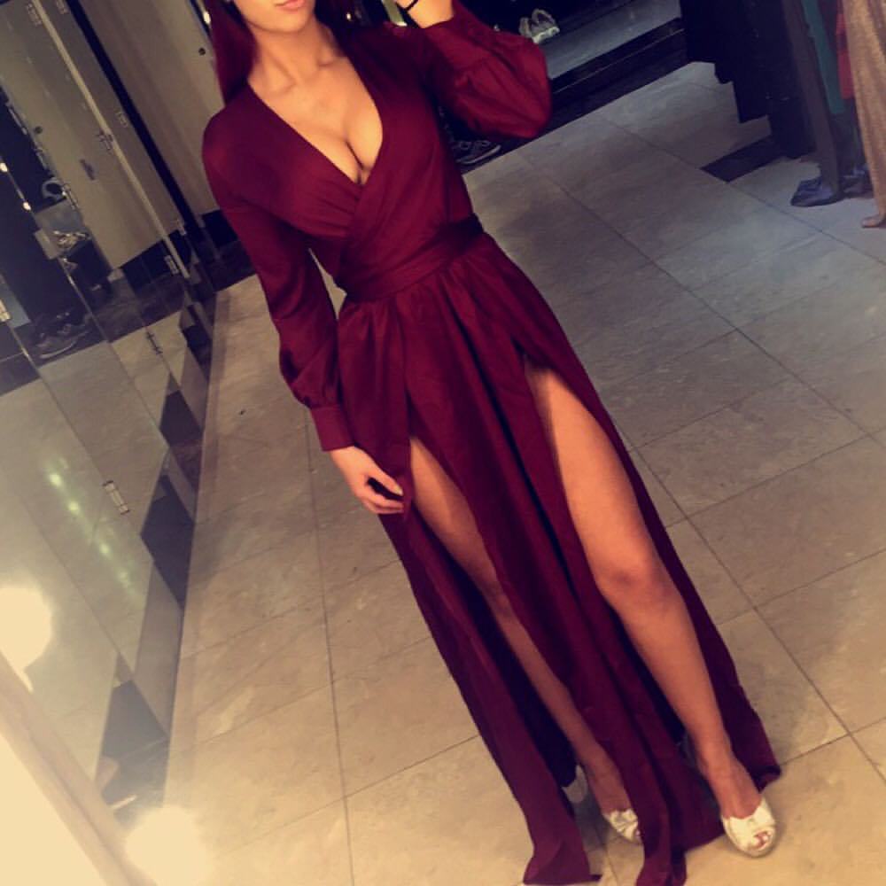 Deep V-neck Prom Dress ,burgundy Prom Dress ,evening Dresses 2016, Long Sleeves Prom Dress , Sexy Prom Gowns With Splits, Prom Dress ,discount