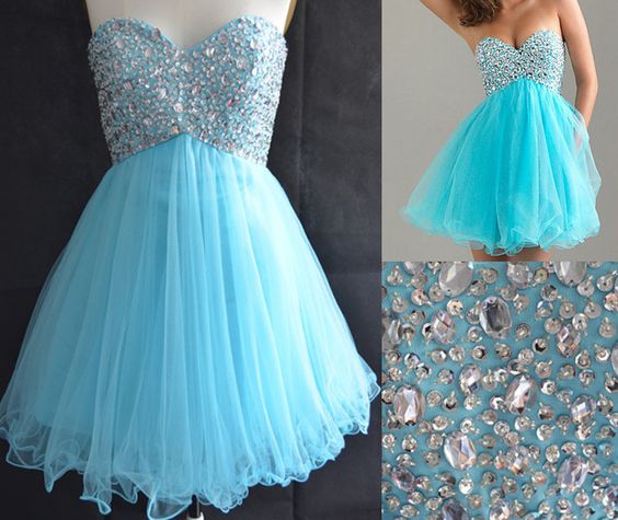 Blue Homecoming Dress,tulle Homecoming Dresses,sparkly Homecoming Gowns,2016 Fashion Prom Gown,crystals Homecoming Dresses,parties Gowns,evening