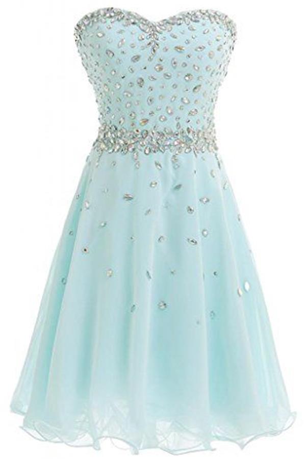 Strapless Sweetheart Jewel Embellished Chiffon Short Homecoming Dress, Cocktail Dress, Party Dress