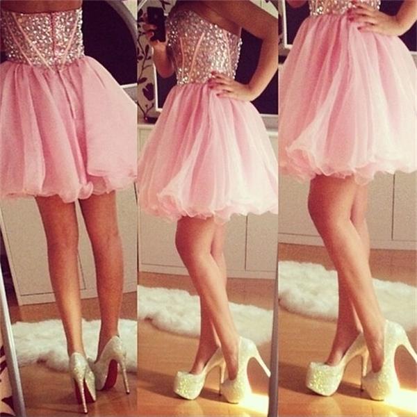 Sparkly Homecoming Dress,crystal Homecoming Dress, Pink Homecoming Dress,short Homecoming Dresses ,strapless Homecoming Dress,short Prom