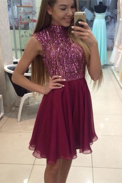 High Neck Short Homecoming Dresses