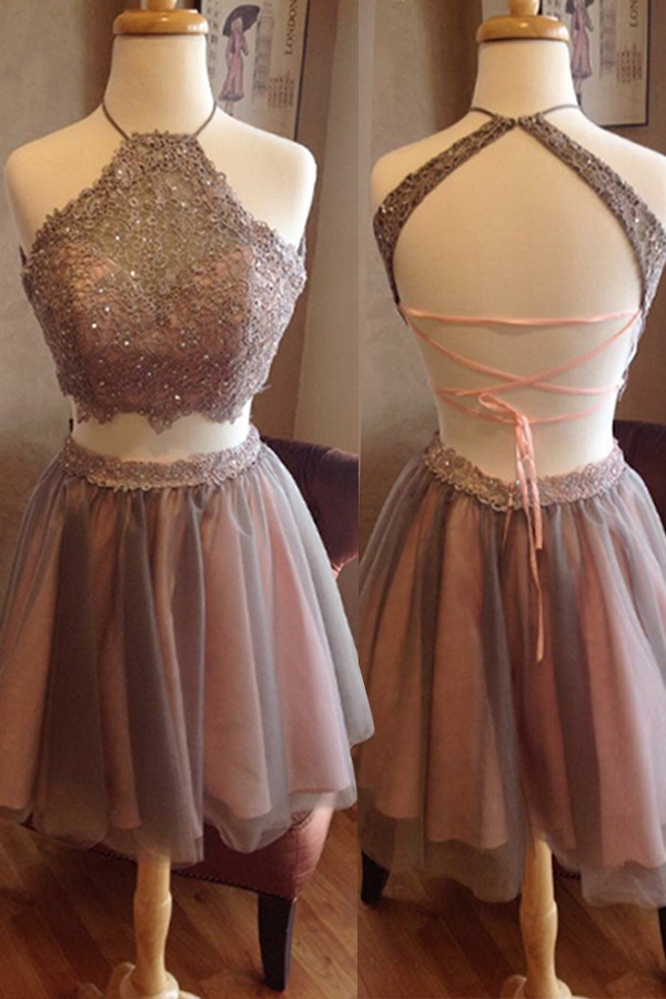 Short Homecoming Dress,two Pieces Homecoming Dress,open Back Homecoming Dress, High Neck Homecoming Dress,graduation Dress , Homecoming Dress