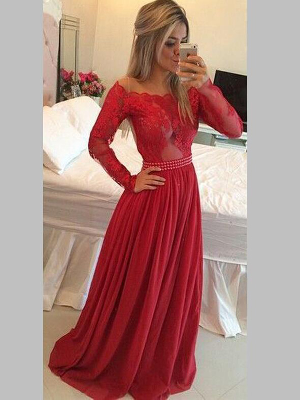 Red Prom Dress,long Prom Dress,long Sleeves Prom Dress,lace Prom Dress ...